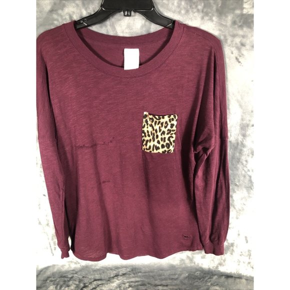 Pink Victoria Secret Shirt Women’s Long Sleeve Burgundy - Picture 4 of 8